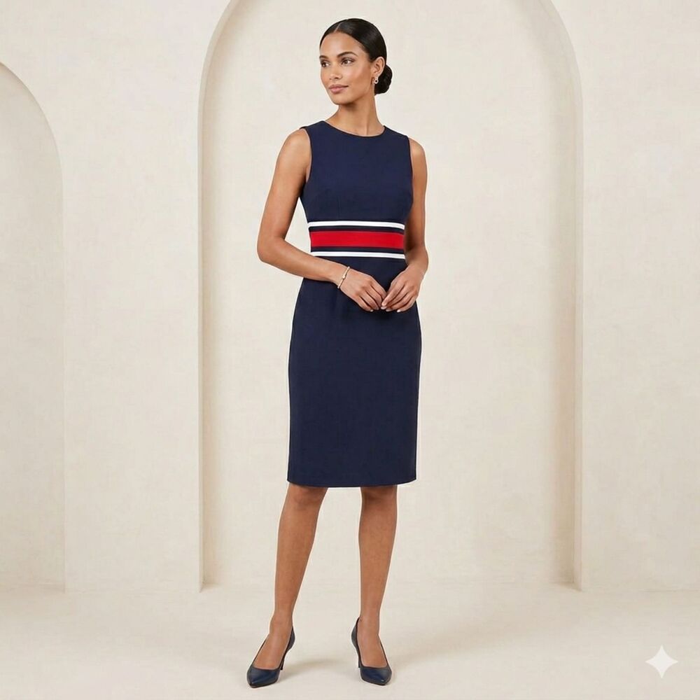 Vintage BFA Classics Women's Midi Sheath Sleeveless Blue Dress Size M/10